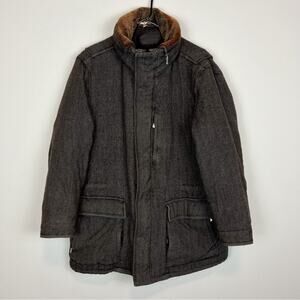 Ermenegildo Zegna‎ Elements Wool Cashmere Fur Lamb Leather Brown Coat Mens Sz XL